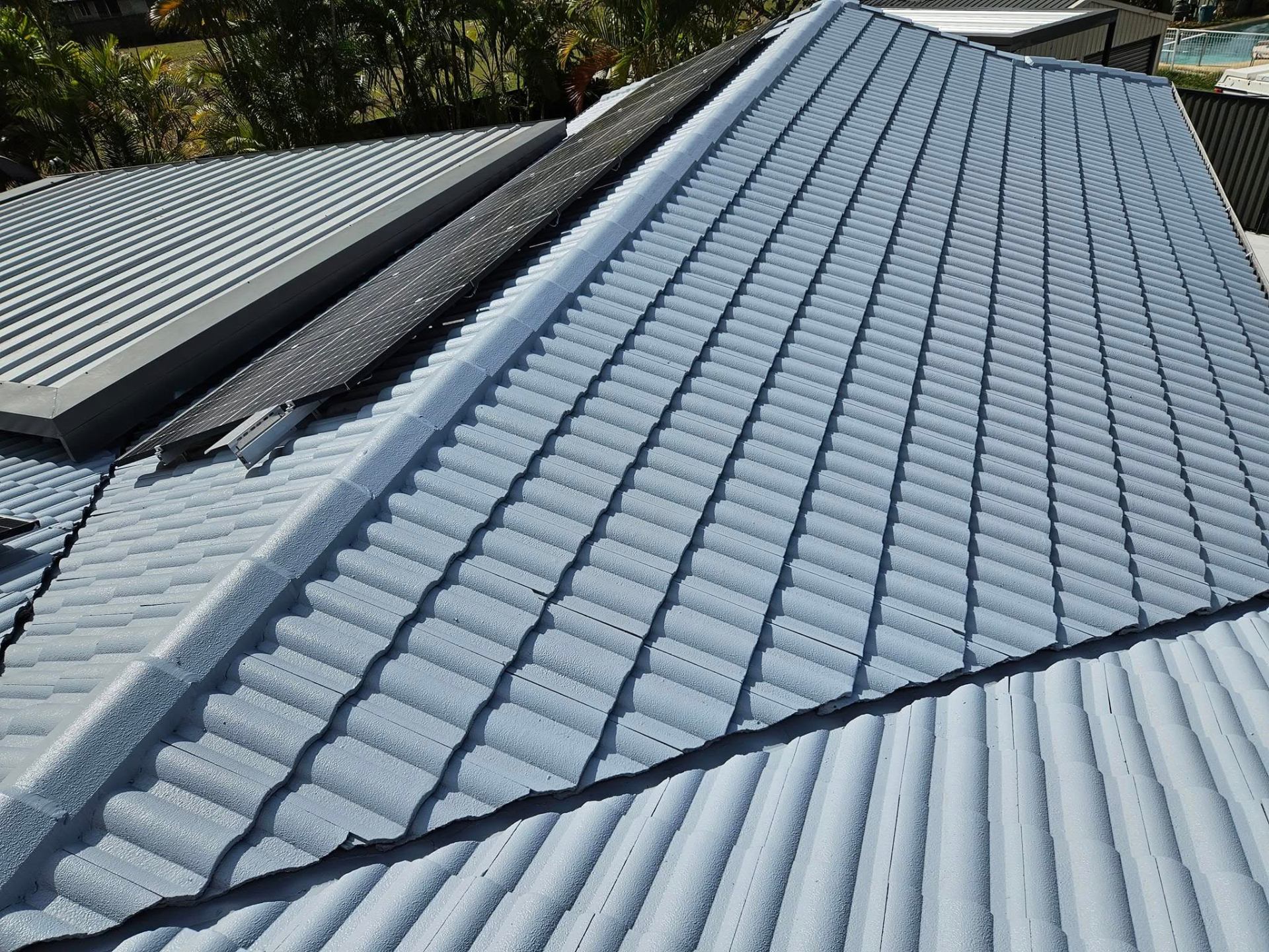 Grey tile roof close-up